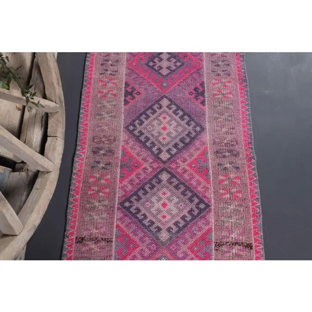 1970s vintage Turkish Oushak diamond wool runner