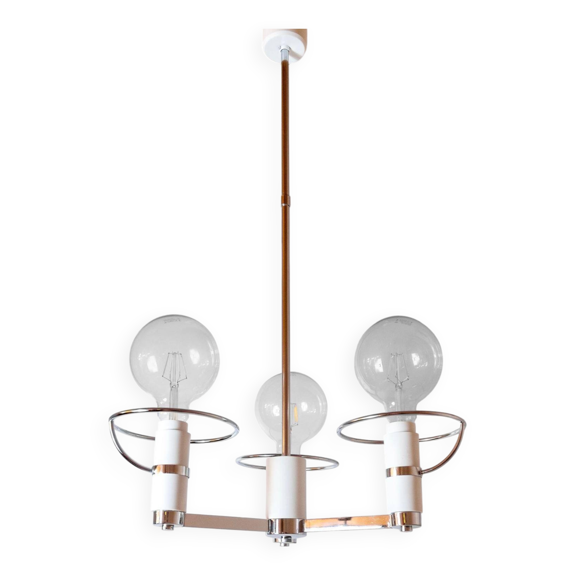 Space Age Three Lights Chromed Chandelier, Italy 1970s