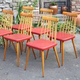 Set of 6 beech chairs from the 50s