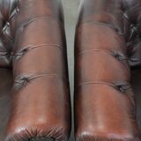 Set of three classic English-style Chesterfield cowhide  club armchairs