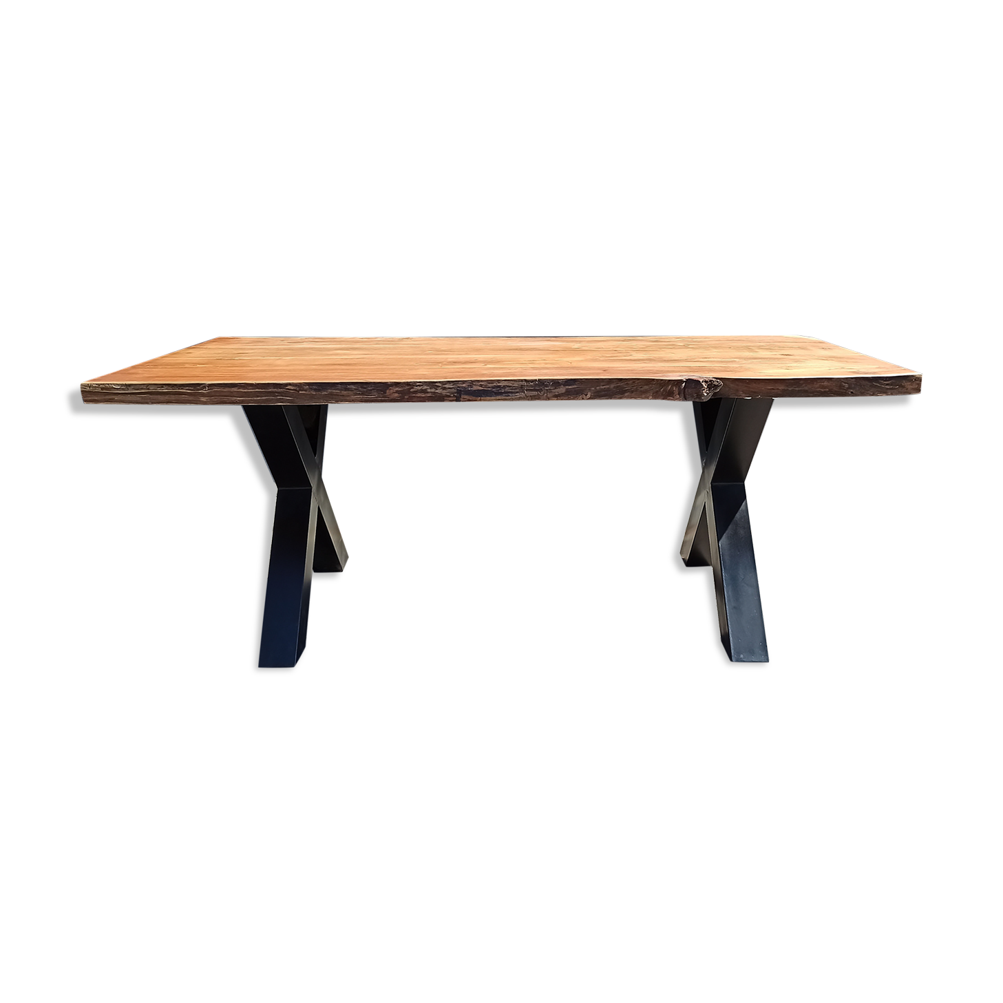 table à manger en acacia, pieds en métal