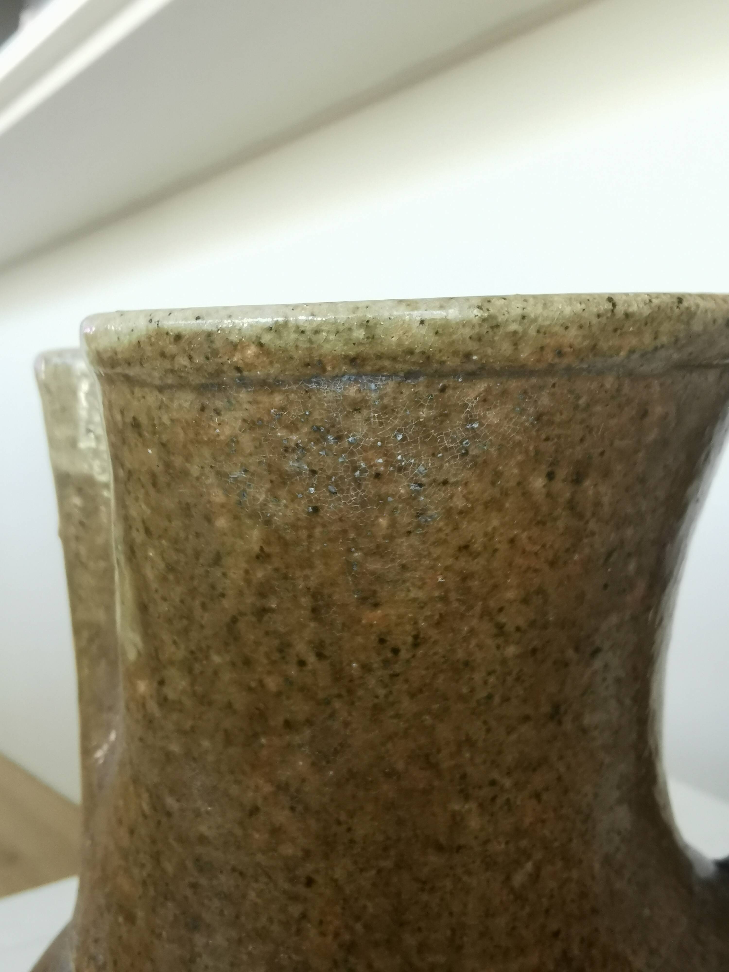 Vintage Studio Pottery Owl Pitcher: Speckled Glaze Stoneware Vase