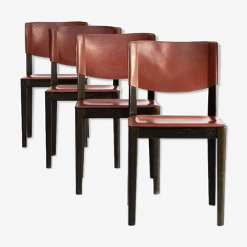 Set of 4 leather and ebonized oak dining chairs for Matteo Grassi 60s