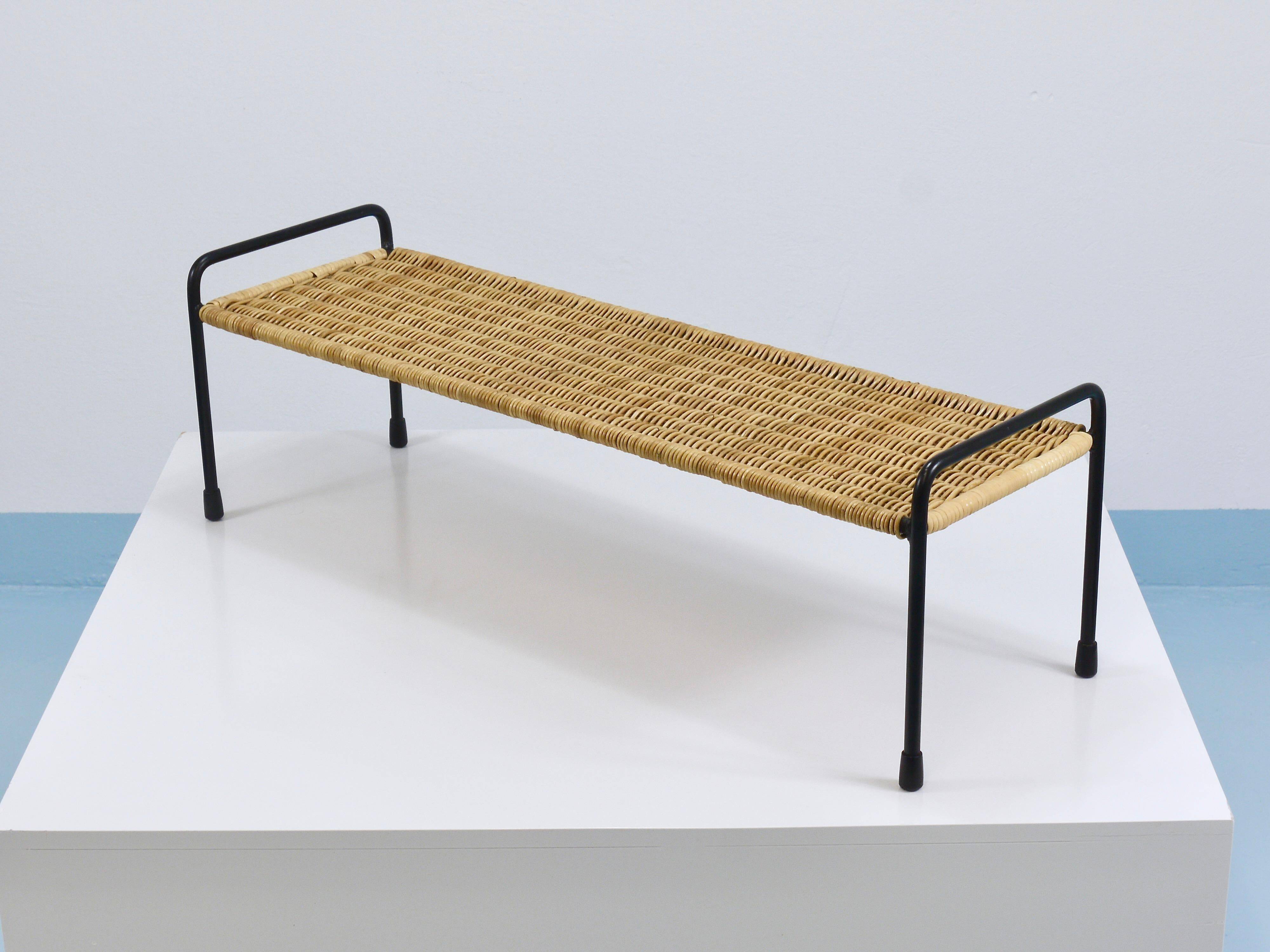 Carl Aubock side table, flower bench, iron, rattan, wicker, Austria, 1950s