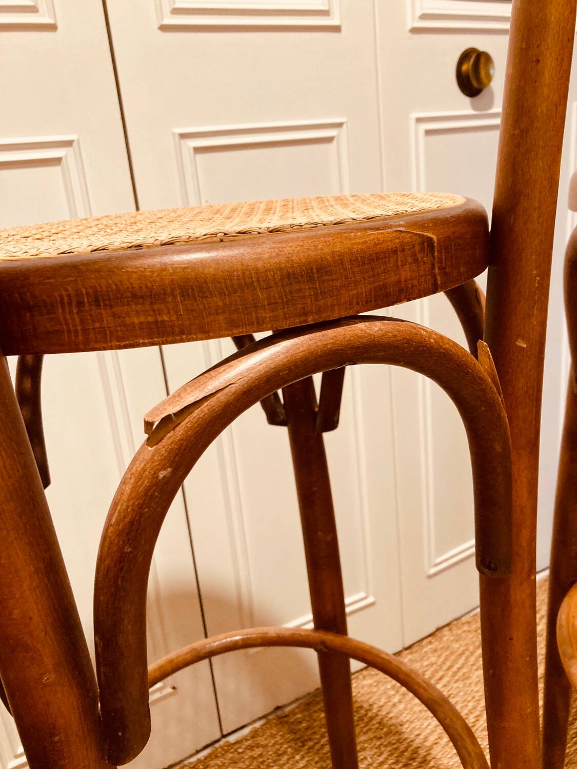 Bentwood and cane bar stools