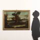Ancient painting from the 1700s, landscape with figures, oil on canvas, styled frame.