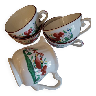 St Clement France earthenware cups, Le Cop decor