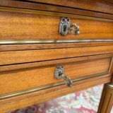 Flat desk with sliding shelves – Louis XVI style – Mahogany, leather and lace