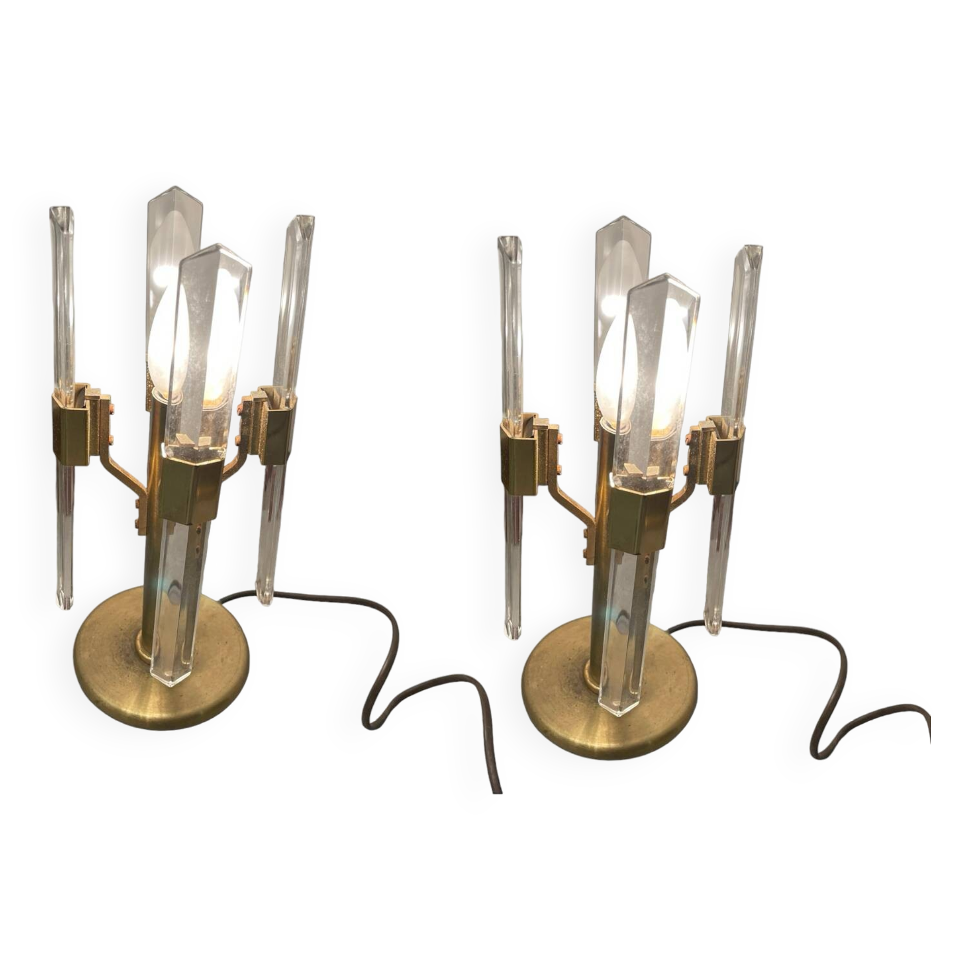 Italian Brass Crystal Table Lamps 1970’s