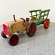 Wooden tractor with trailer, antique toy