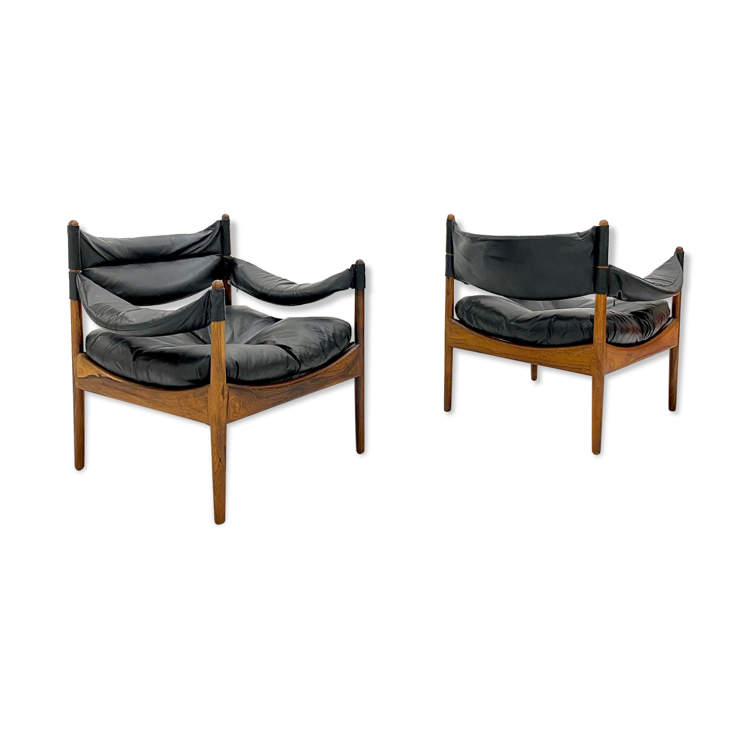 Pair of Modus armchairs in rosewood and leather, Kristian Solmer Vedel for Soren Willadsen 1960