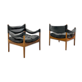 Pair of Modus armchairs in rosewood and leather, Kristian Solmer Vedel for Soren Willadsen 1960