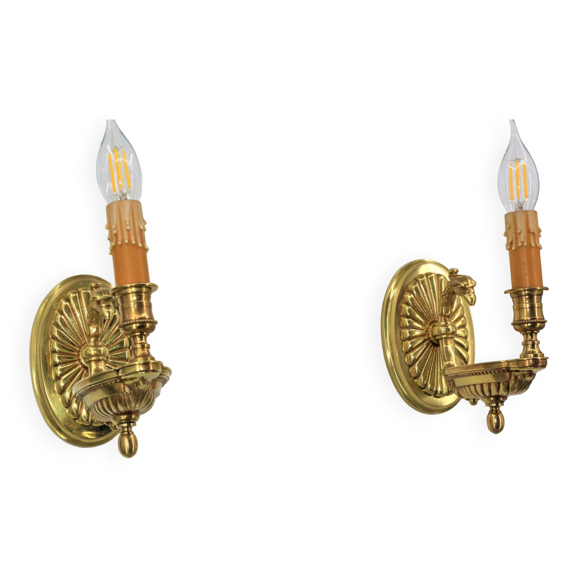 Pair of Gilt Bronze Wall Lamps, Directoire Style, Lucien Gau