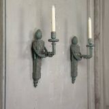 Pair of Louis XVI Style Wall Lights in Carved and Painted Wood, Circa 1900