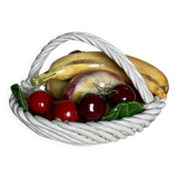 Vintage 1960s Trompe-l'Œil Fruit Basket in Woven Ceramic with Slipware