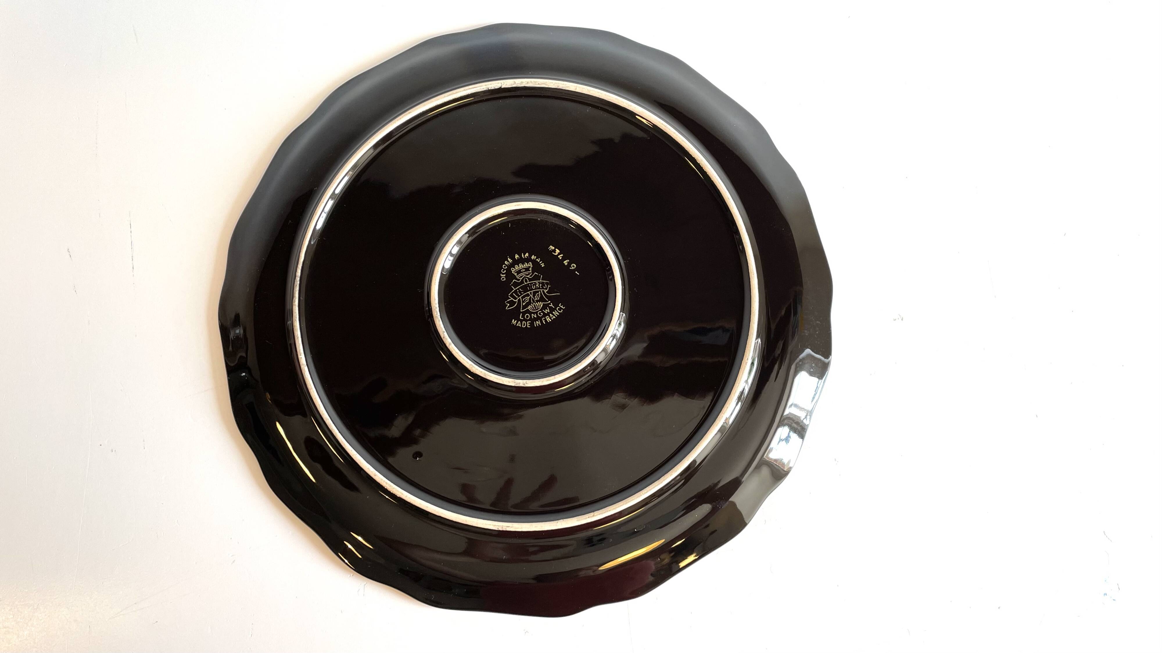 LONGWY earthenware dish with lilies signed L. VALENTI