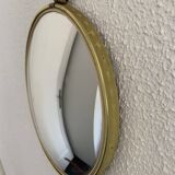 Vintage 1960s witch's eye mirror in turquoise velvet - 24 x 54 cm