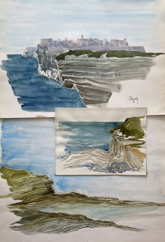 3 paintings: "st jean de luz" (basque country) jean-francois devaliere (1926-2021)