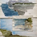 3 paintings: "st jean de luz" (basque country) jean-francois devaliere (1926-2021)