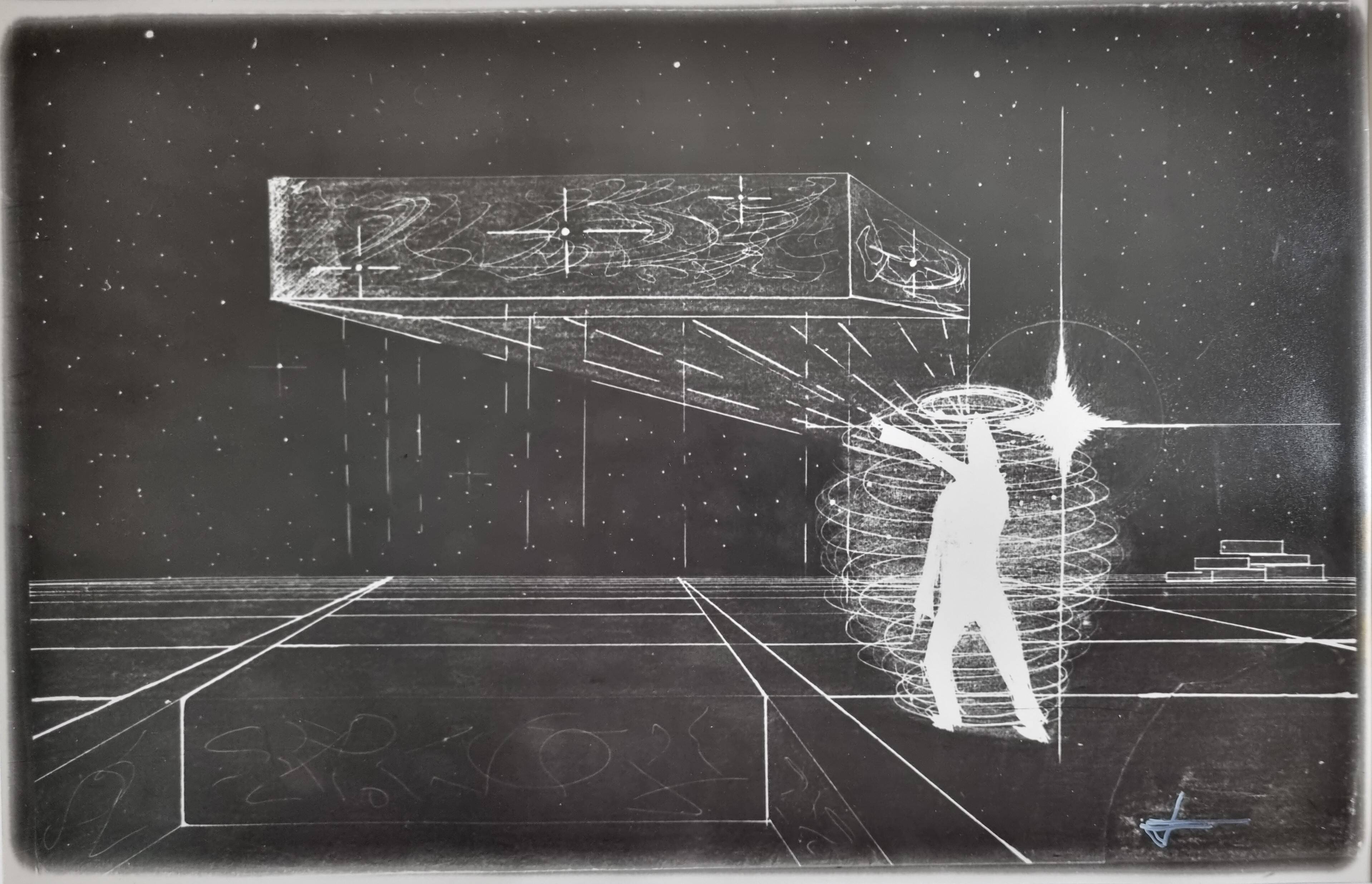 Futuristic black and white photograph, signed silver print, 40 x 50 cm.