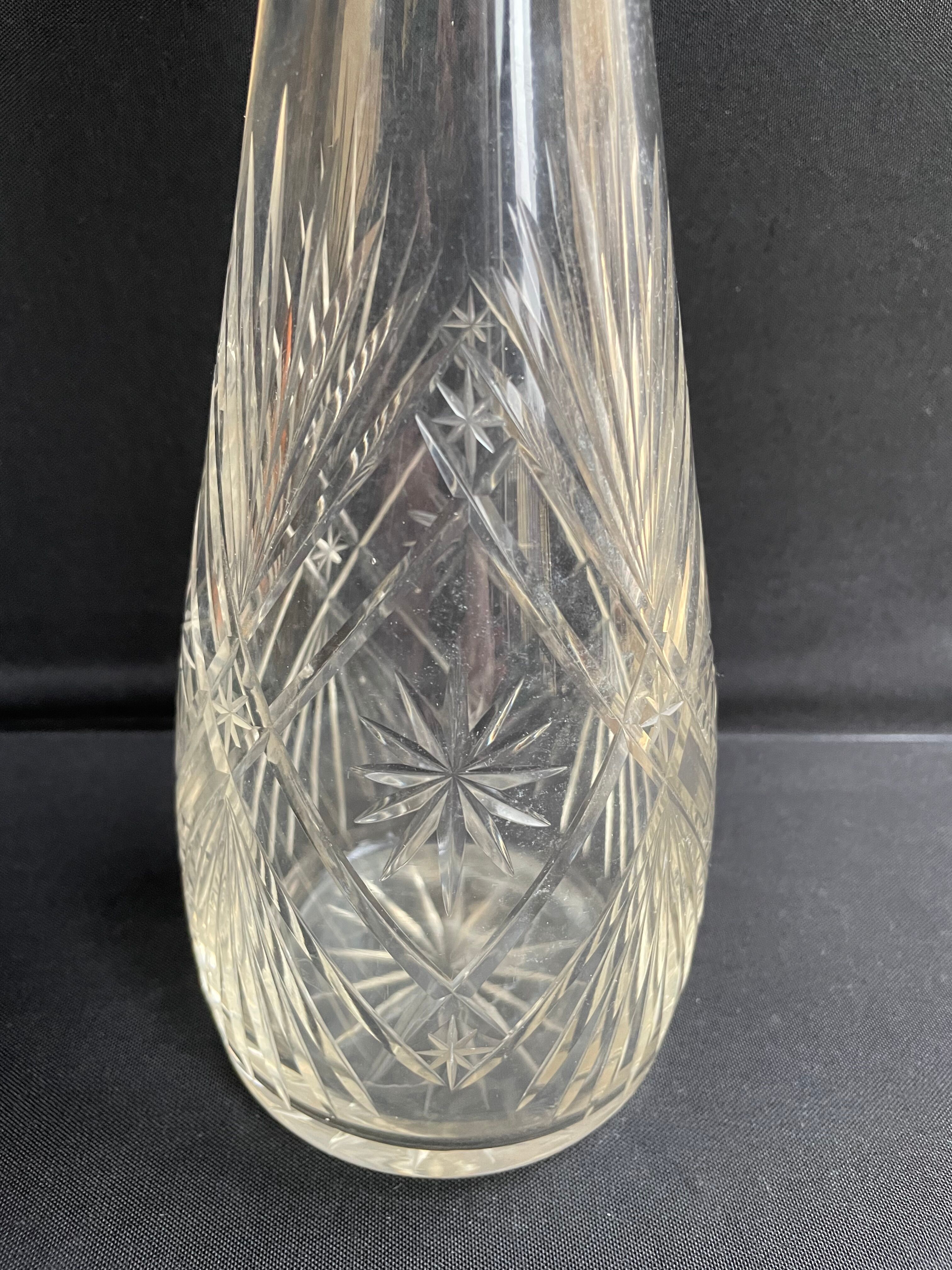 Blown crystal decanter, cut and silver collar