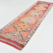 Red & Orange Geometric Pattern Vintage Runner Rug, 102x332Cm