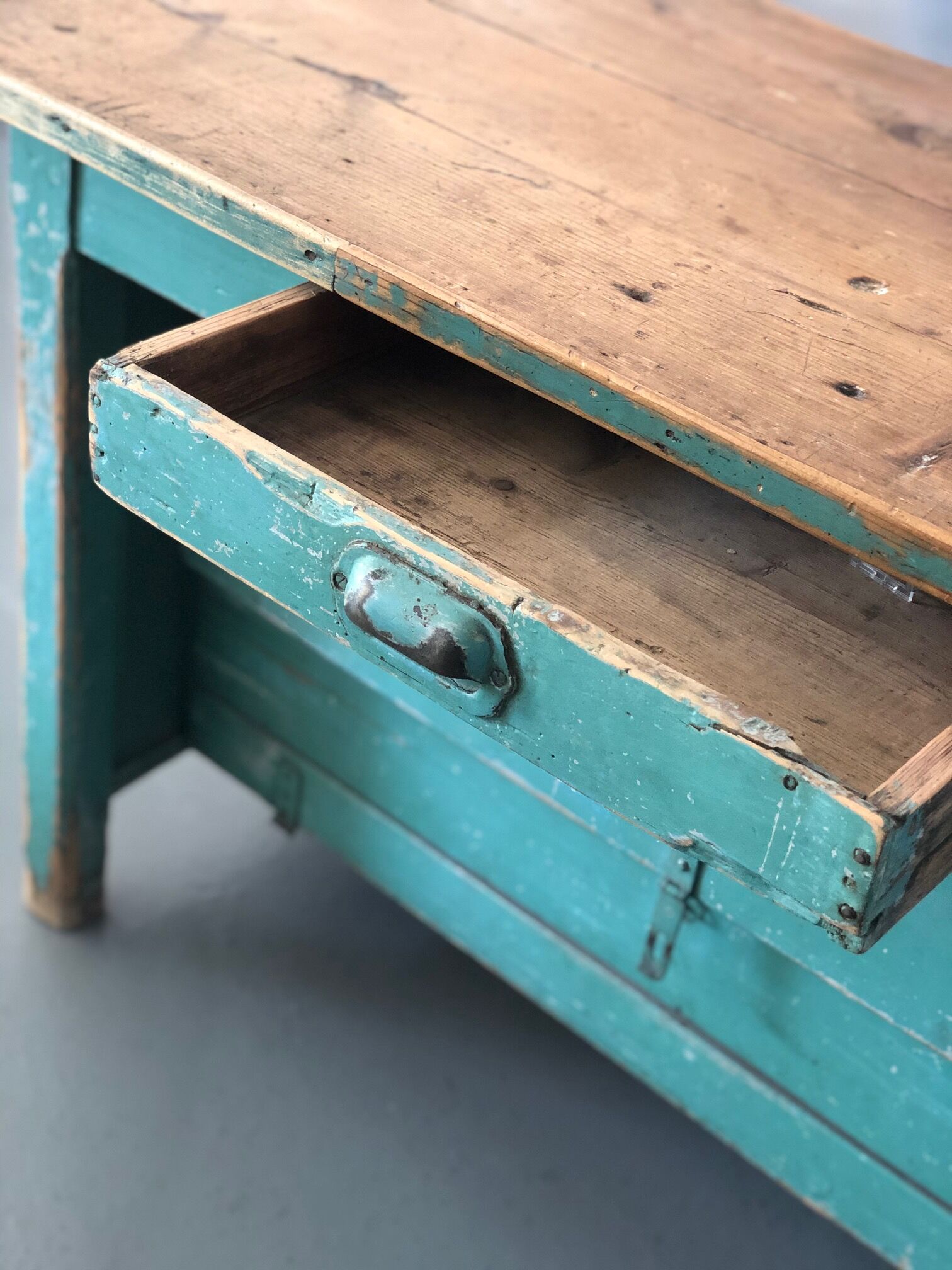 Furniture by trade / console in patinated green wood