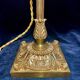 Large adjustable lamp, brass/pink glass, early 20th century.