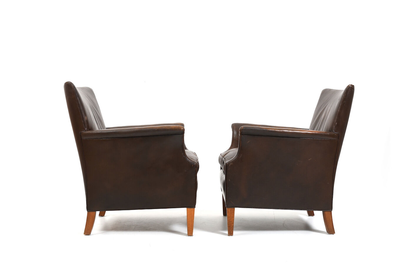 Pair of old Danish club chairs in patinated leather 1940s