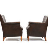 Pair of old Danish club chairs in patinated leather 1940s