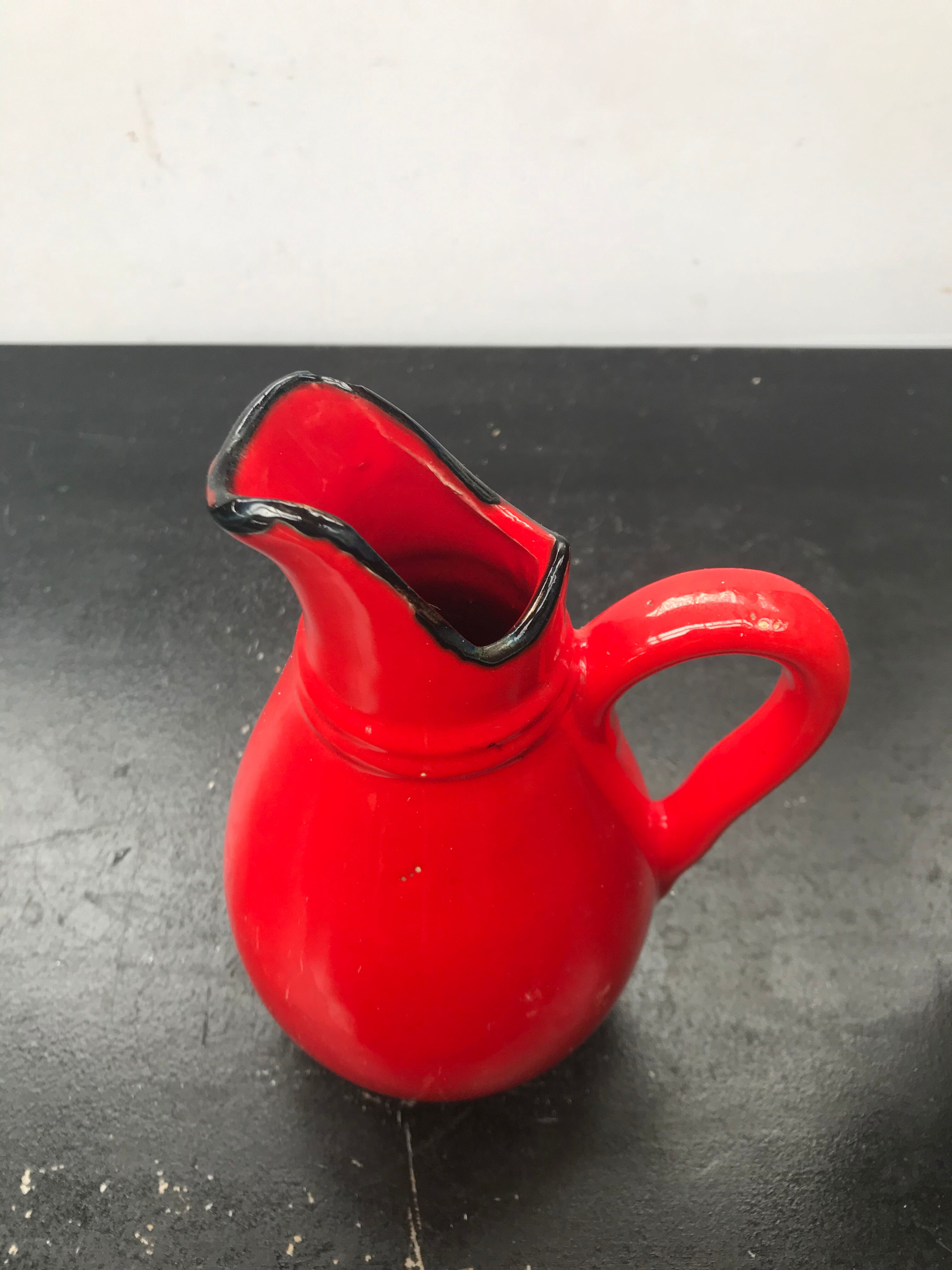 Old red ceramics pitcher vintage 70s