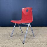 Set of 4 Galvanitas S30 raspberry red / gray steel chairs from the 70s