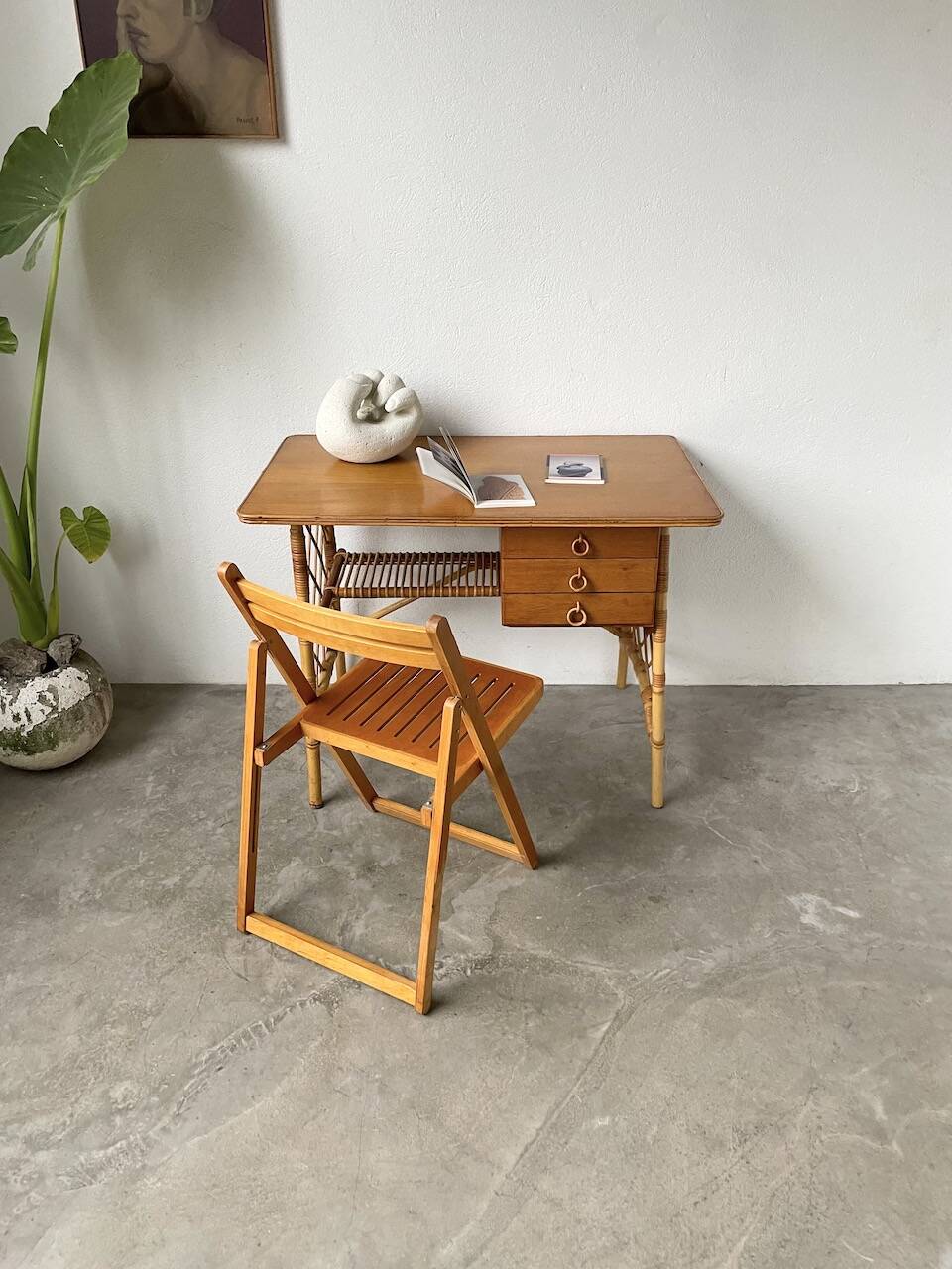 Bureau rotin Louis Sognot et sa chaise
