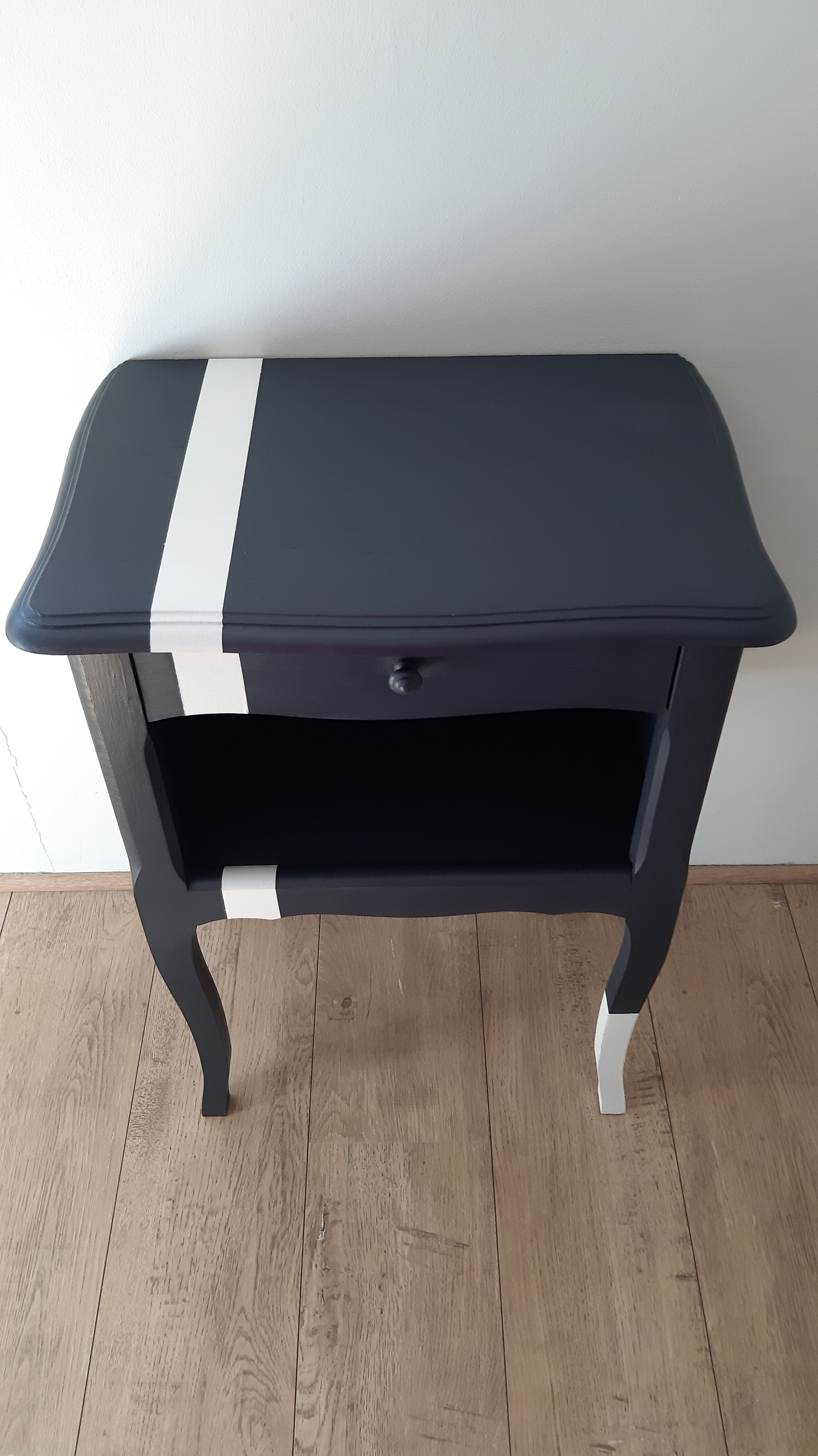 Navy blue and white bedside