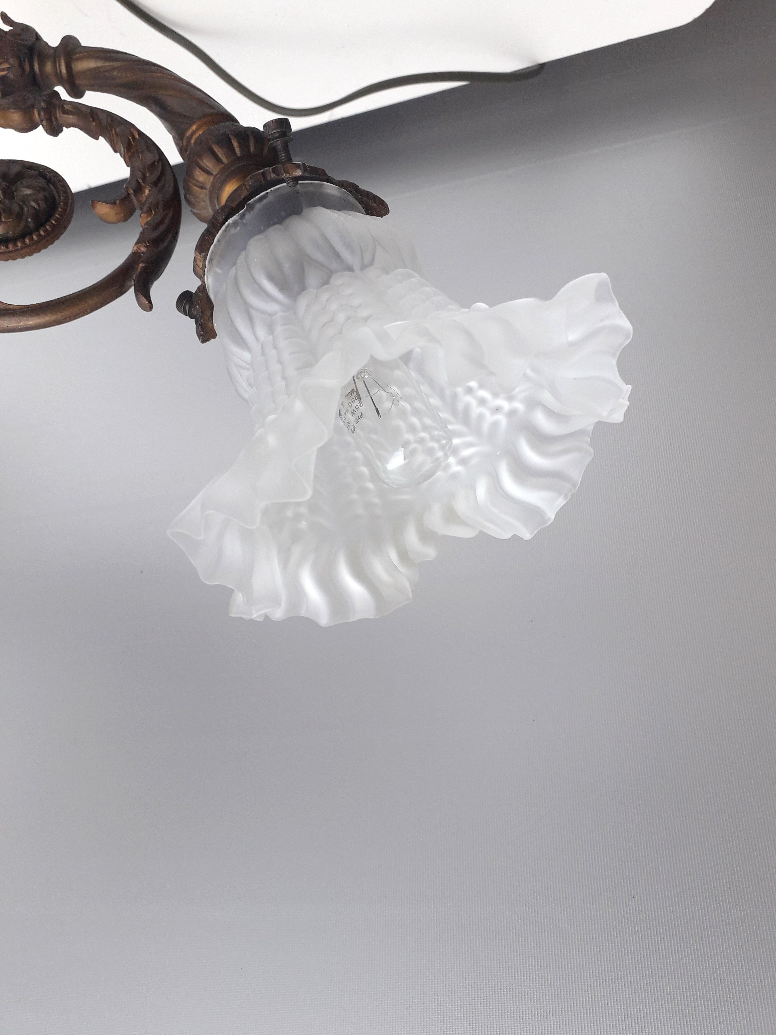 Art nouveau chandelier in bronze and pressed glass 1920
