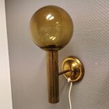 Set of solid brass wall lamps with smoked glass domes