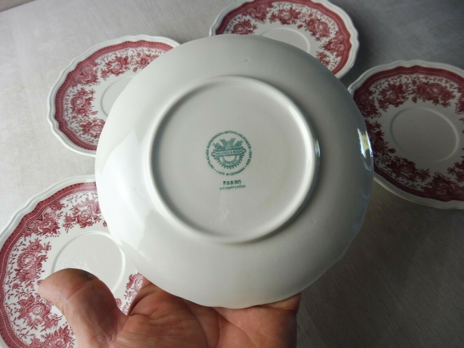 Set of 5 under cups, Fasan decoration, ceramic Villeroy & Boch