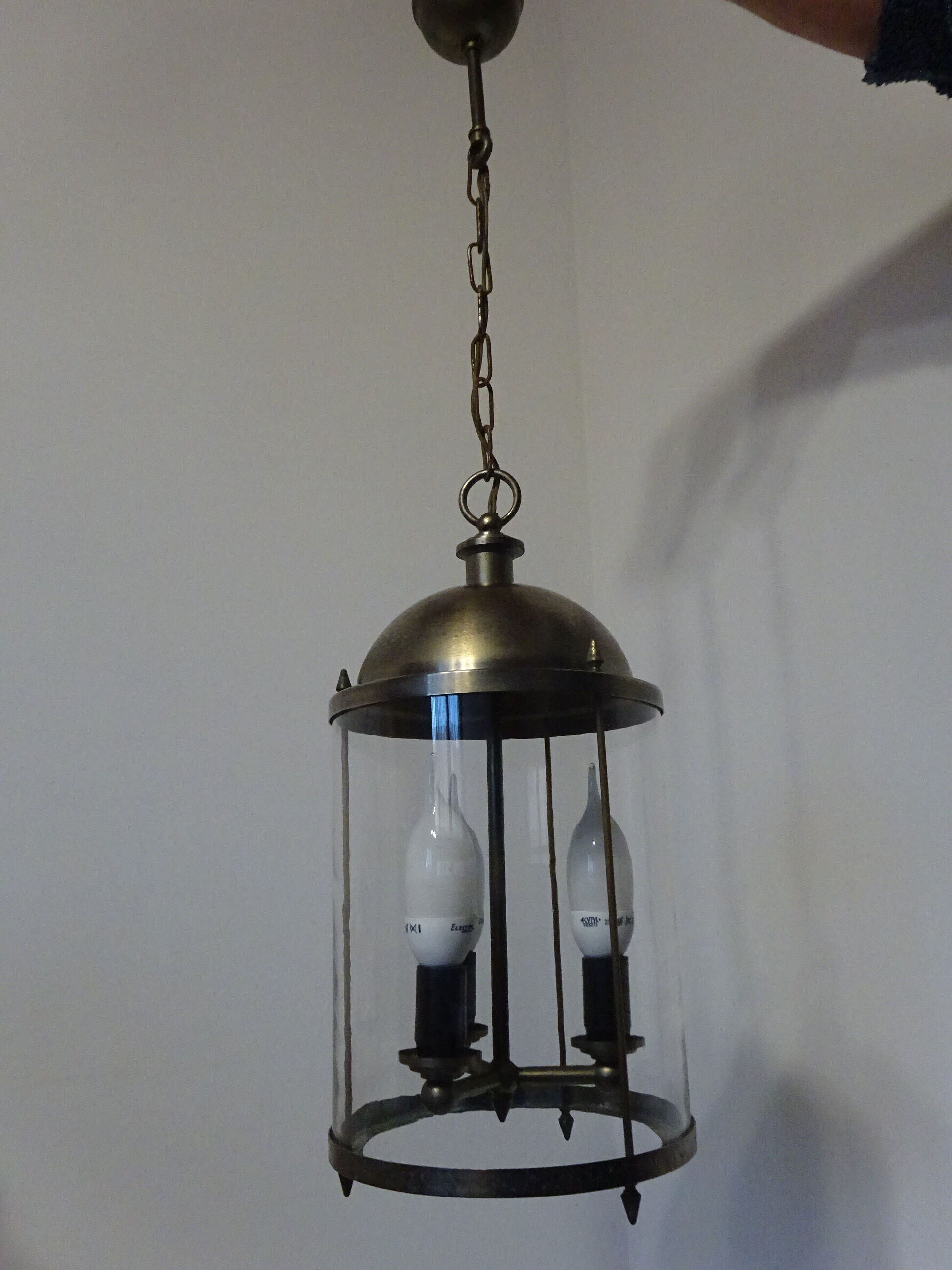 Old chandelier, 3 lights in a glass cylinder