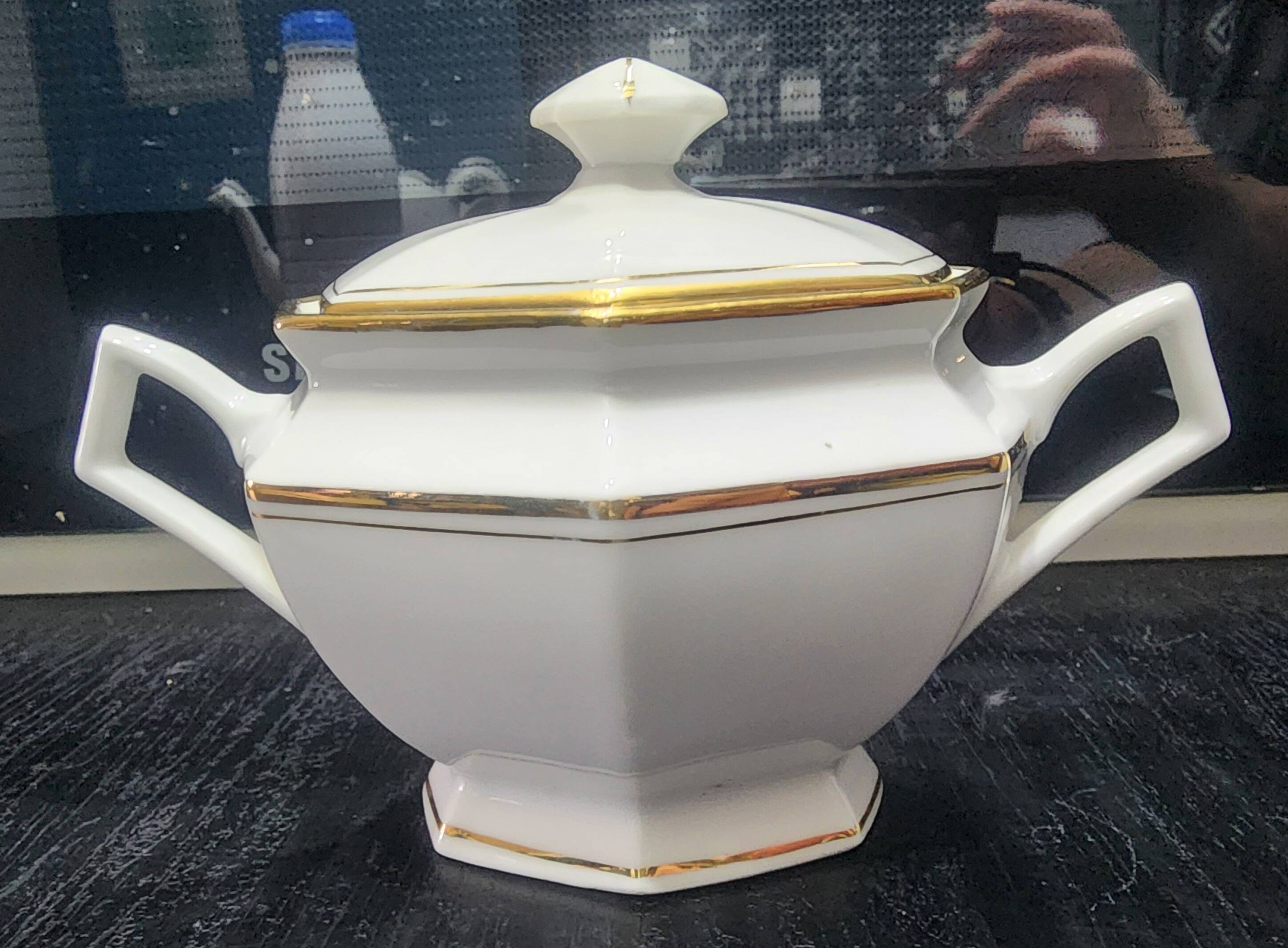 Vintage sugar bowl genuine Limoges porcelain white with gold L&F.