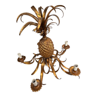 Lustre ananas tôle doré laiton 1960