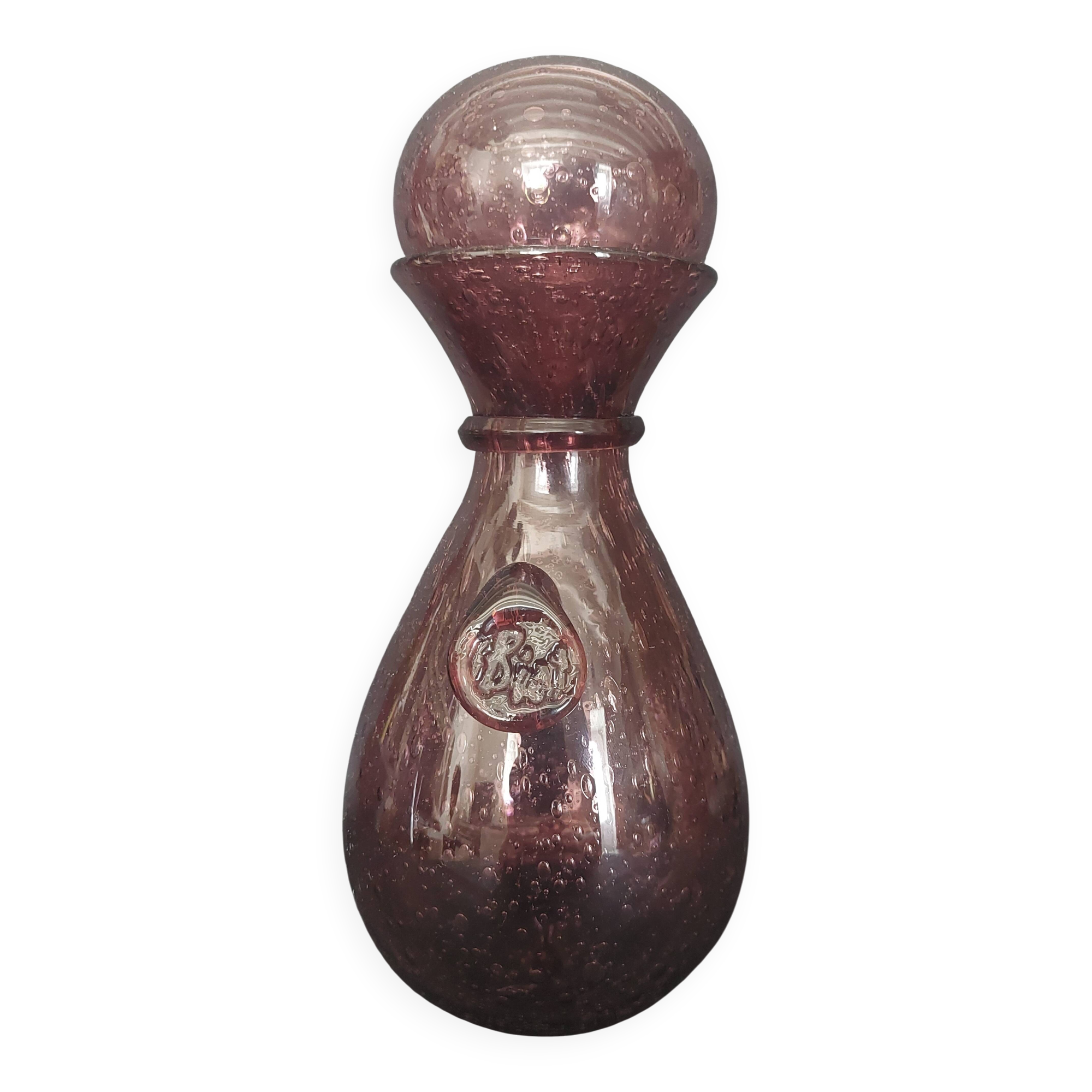 Carafe bottle in purple bubble blown glass Biot 20th century