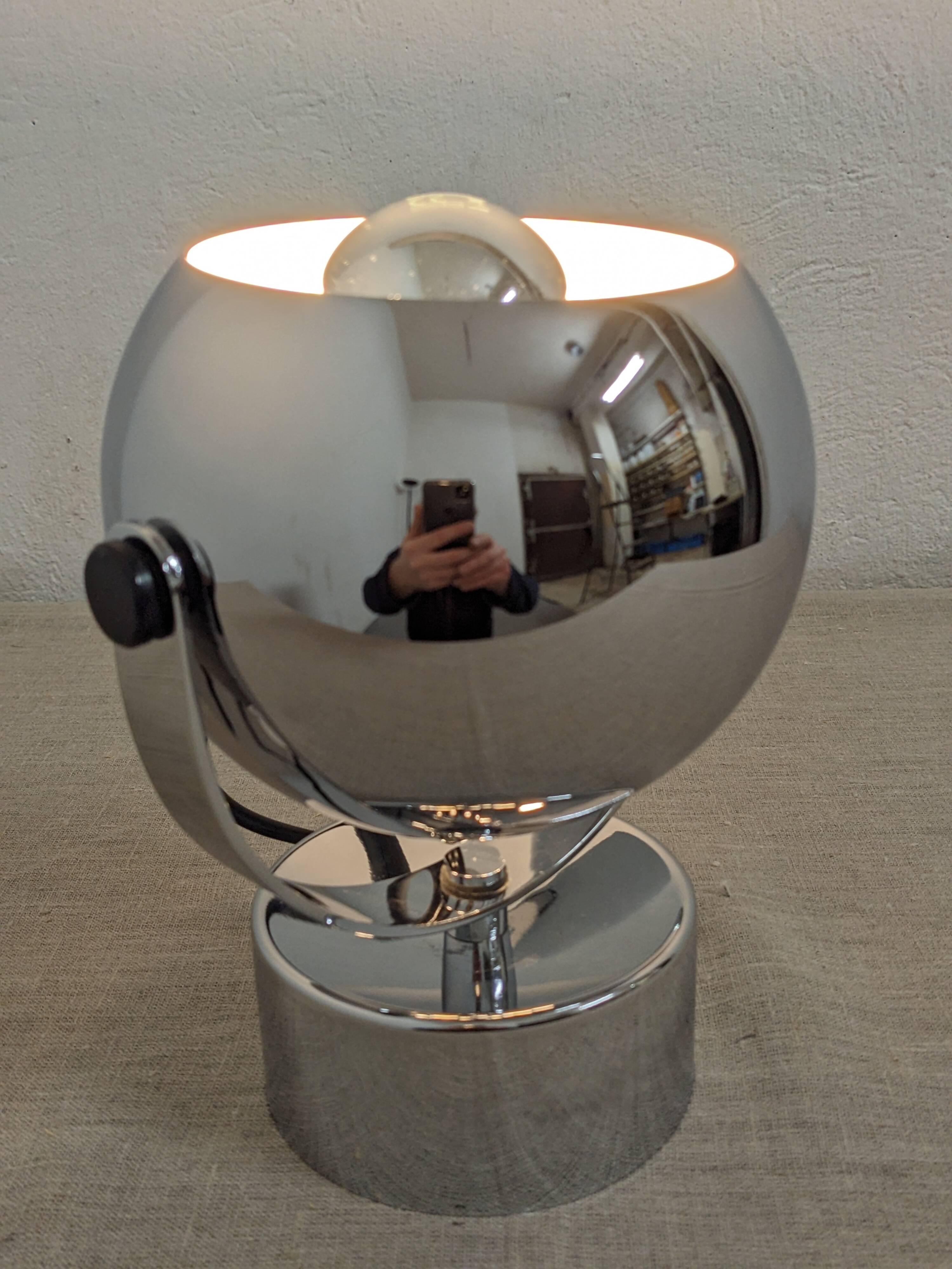 Eye ball lamp or wall light, chrome, space age, France circa 1970.