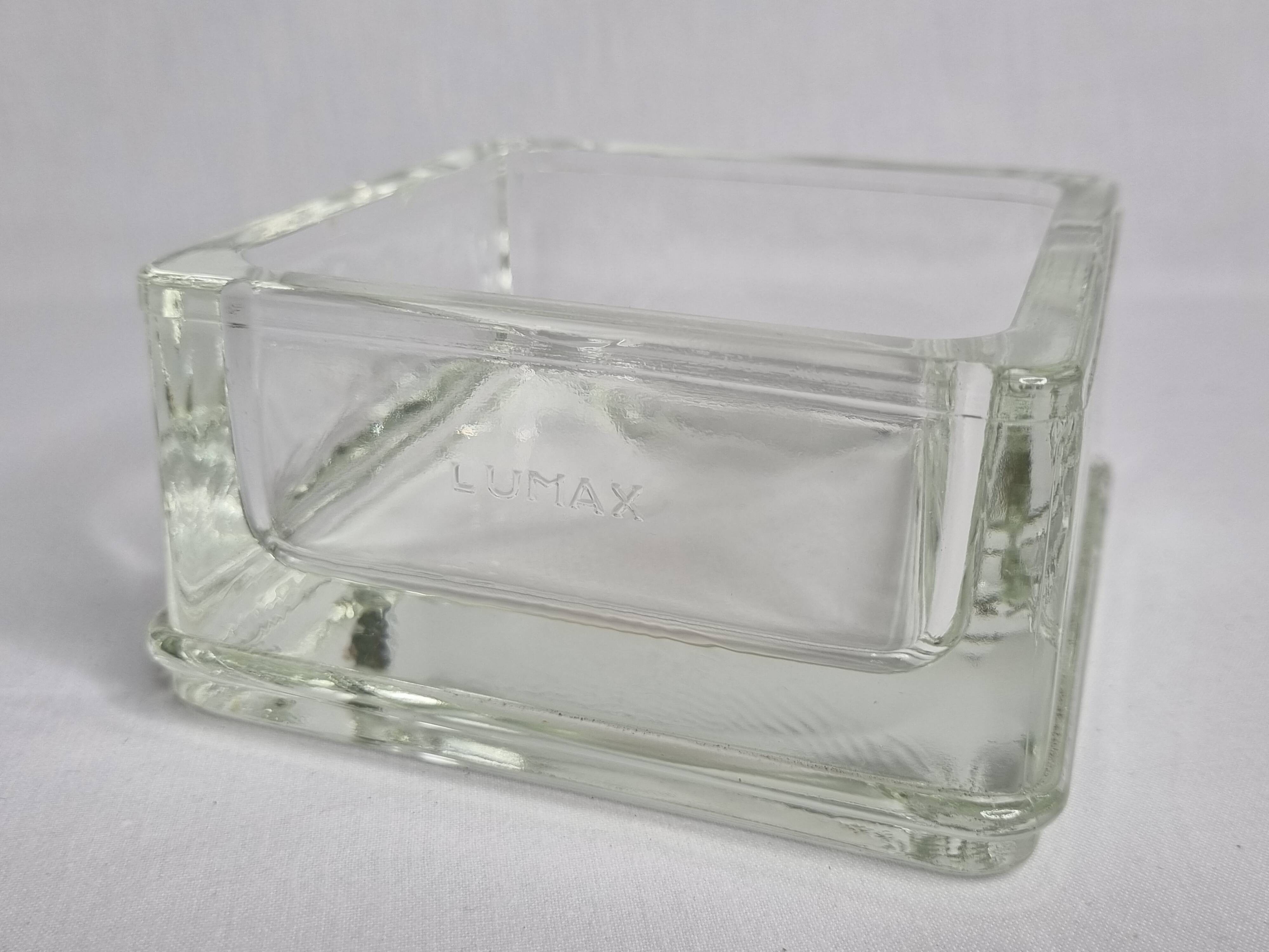 Vintage square Lumax catchall in thick transparent glass 11 x 11 x 6 cm