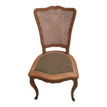 Wooden chair, cane and corduroy