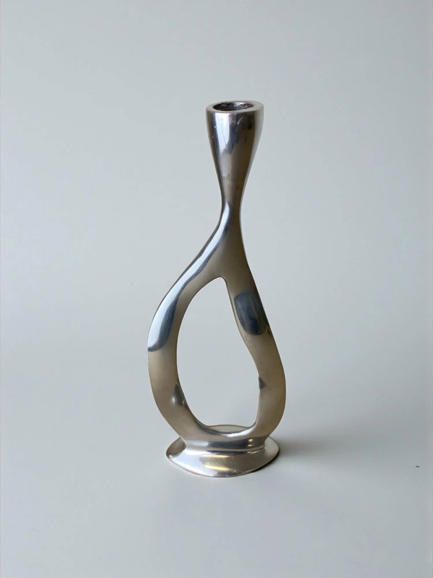Biomorphic candleholder, solid aluminium, Spain, circa 1970