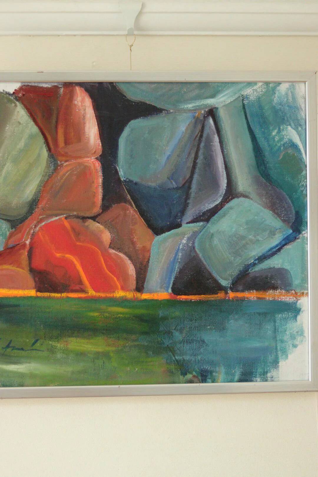 Original Swedish abstract oil painting on canvas "Abstract Rocks"