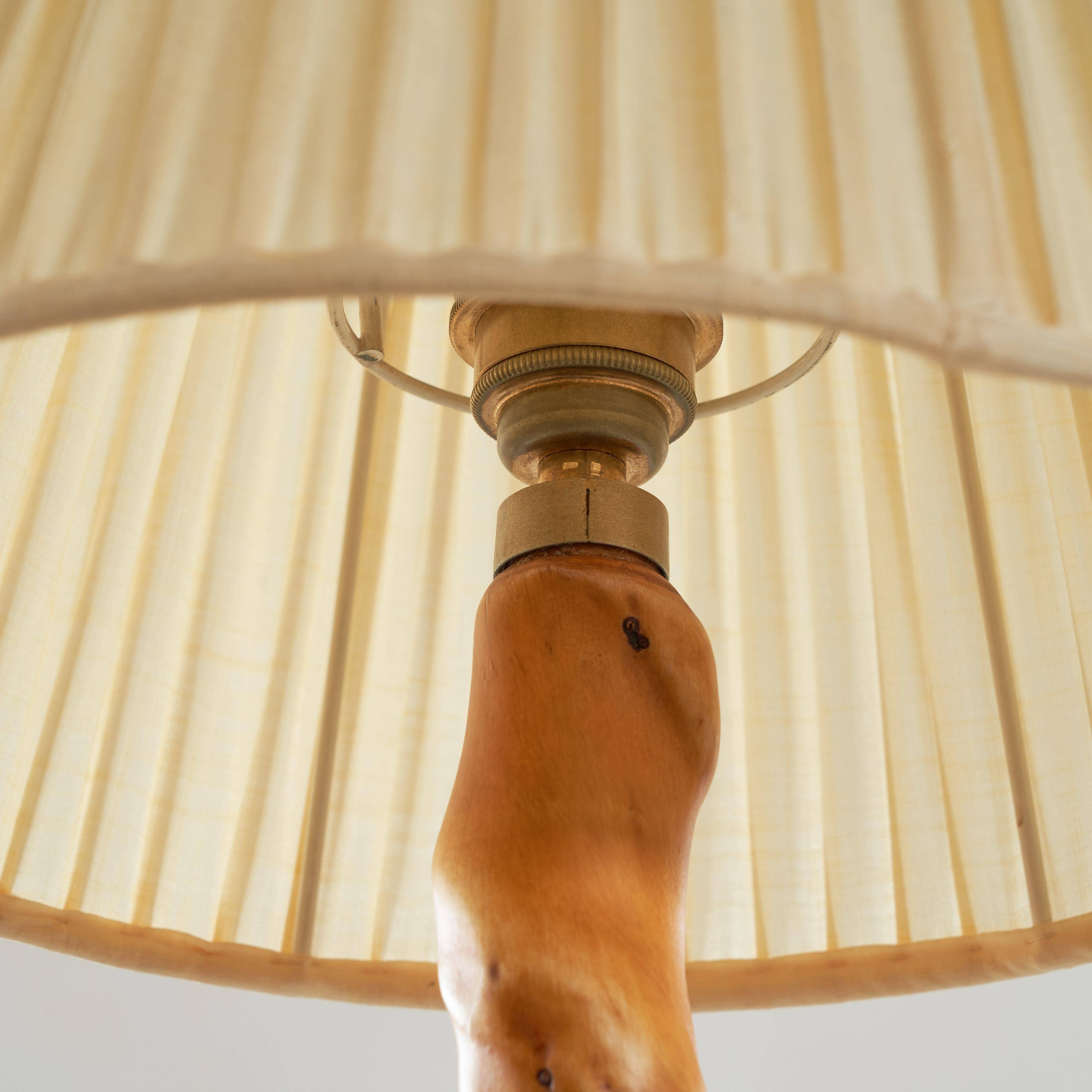 Tree Trunk table lamp in acacia, oak, and linen, 1950s