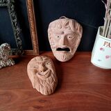 2 vintage terracotta masks made in Greece
