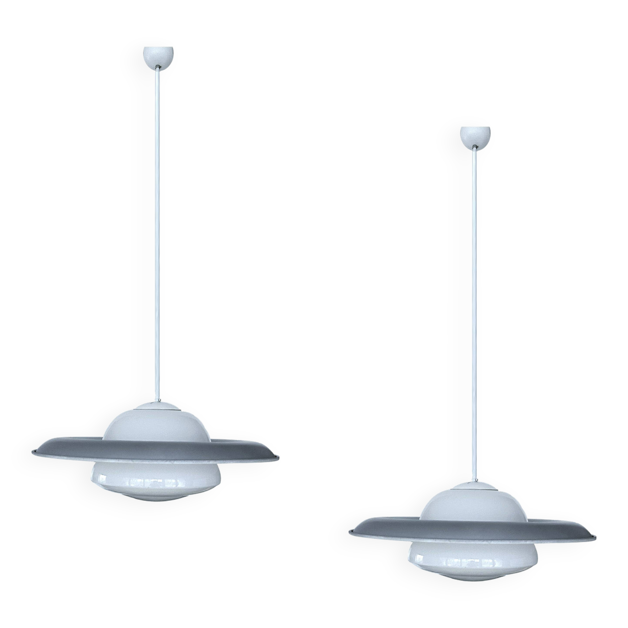 Pair of large bauhaus pendant lights from the 1930s