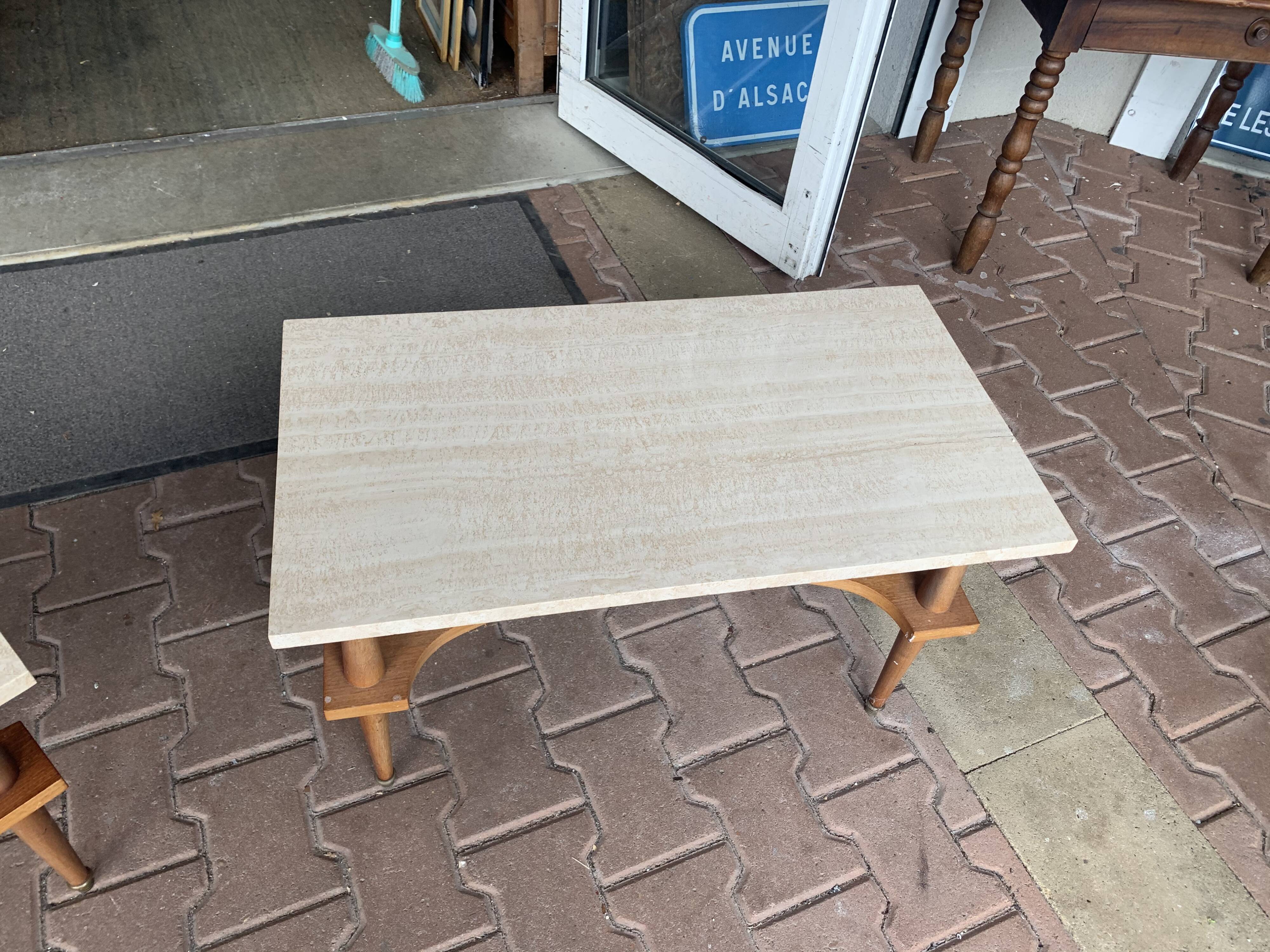 Marble and wood coffee table